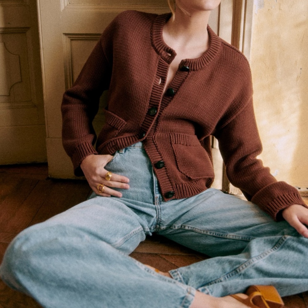Sezane Titouan Cardigan Chocolate - Size XS